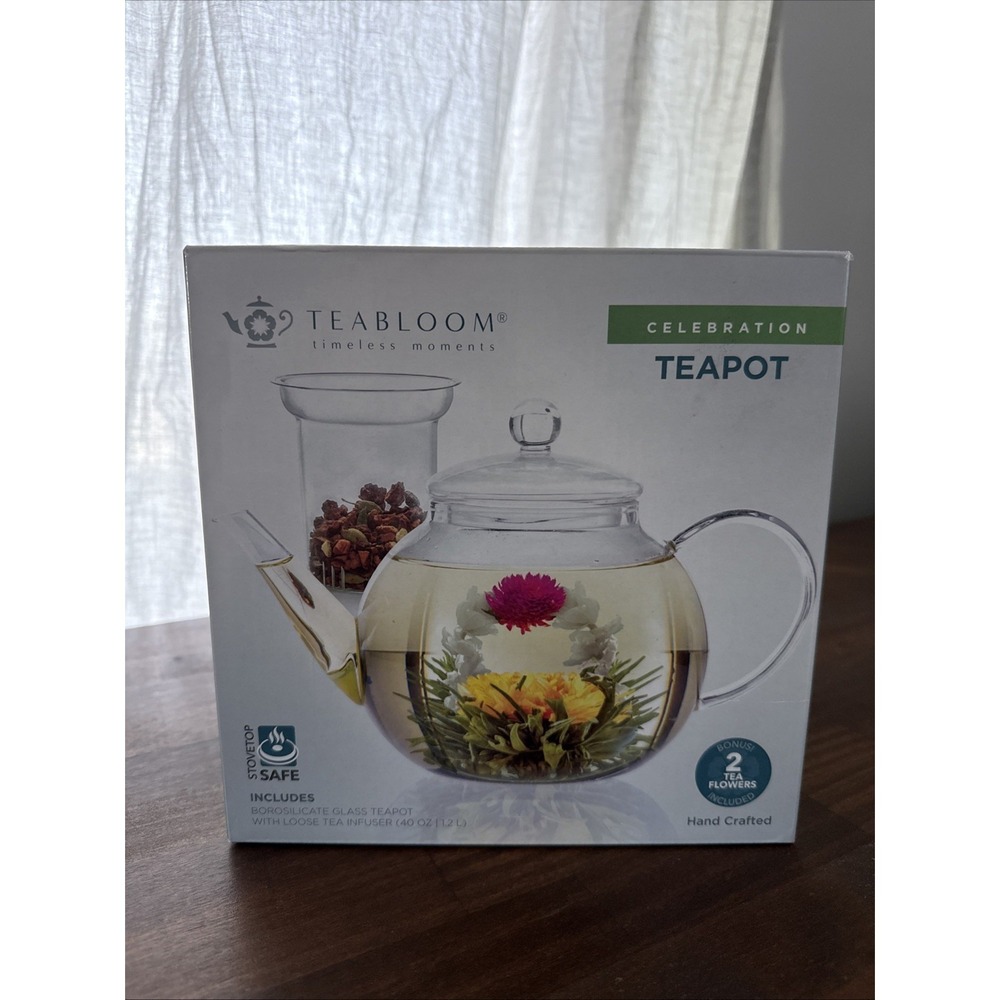 Teabloom Celebration Glass Teapot with Loose Tea Glass Infuser BRAND NEW